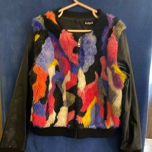 Girls multi color faux fur x fur leather jacket